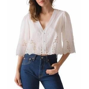 NEW CISSA lady v neck puff sleeve shirt in vintage lace